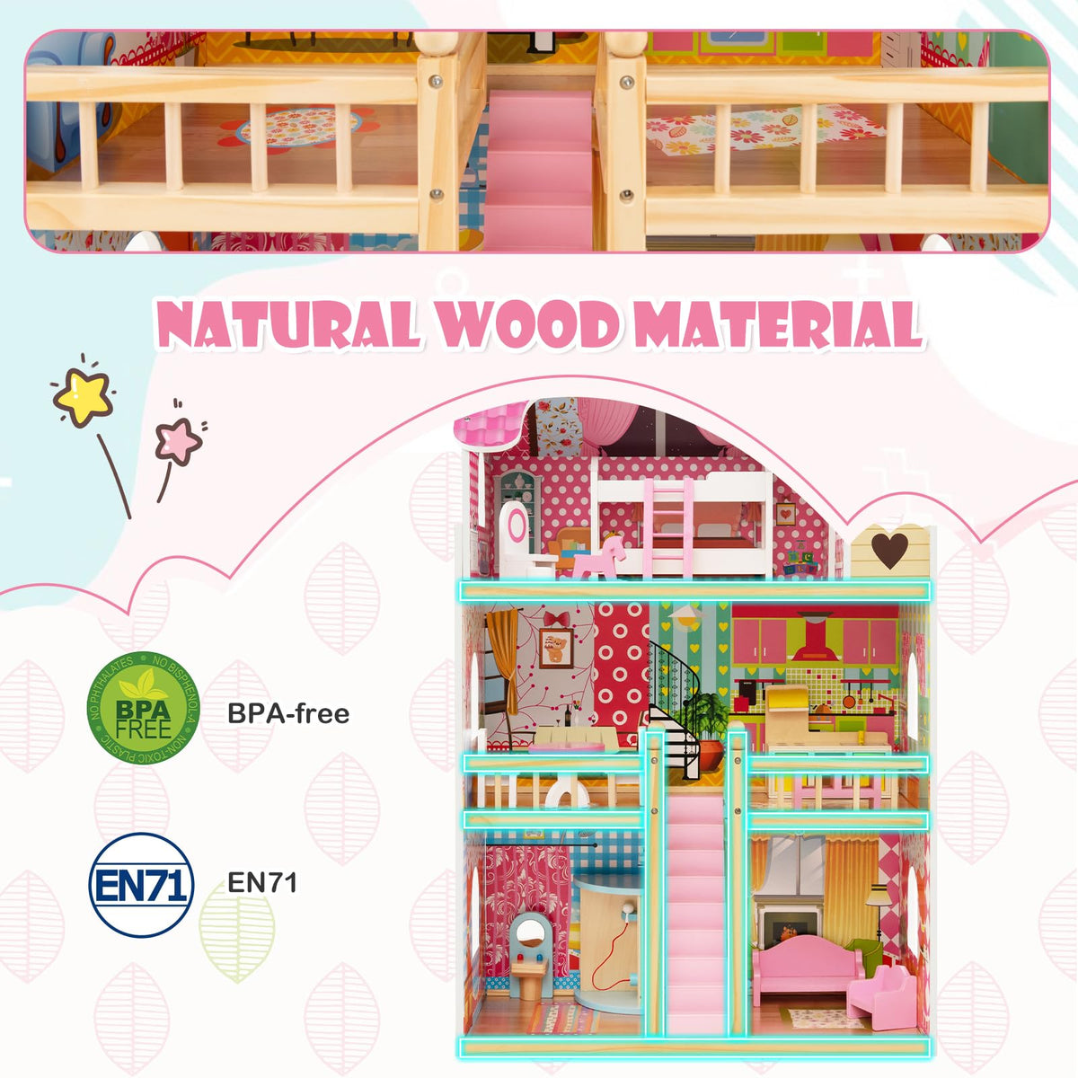 Toddler Fully Furnished Playhouse with 3 Stories for Kids
