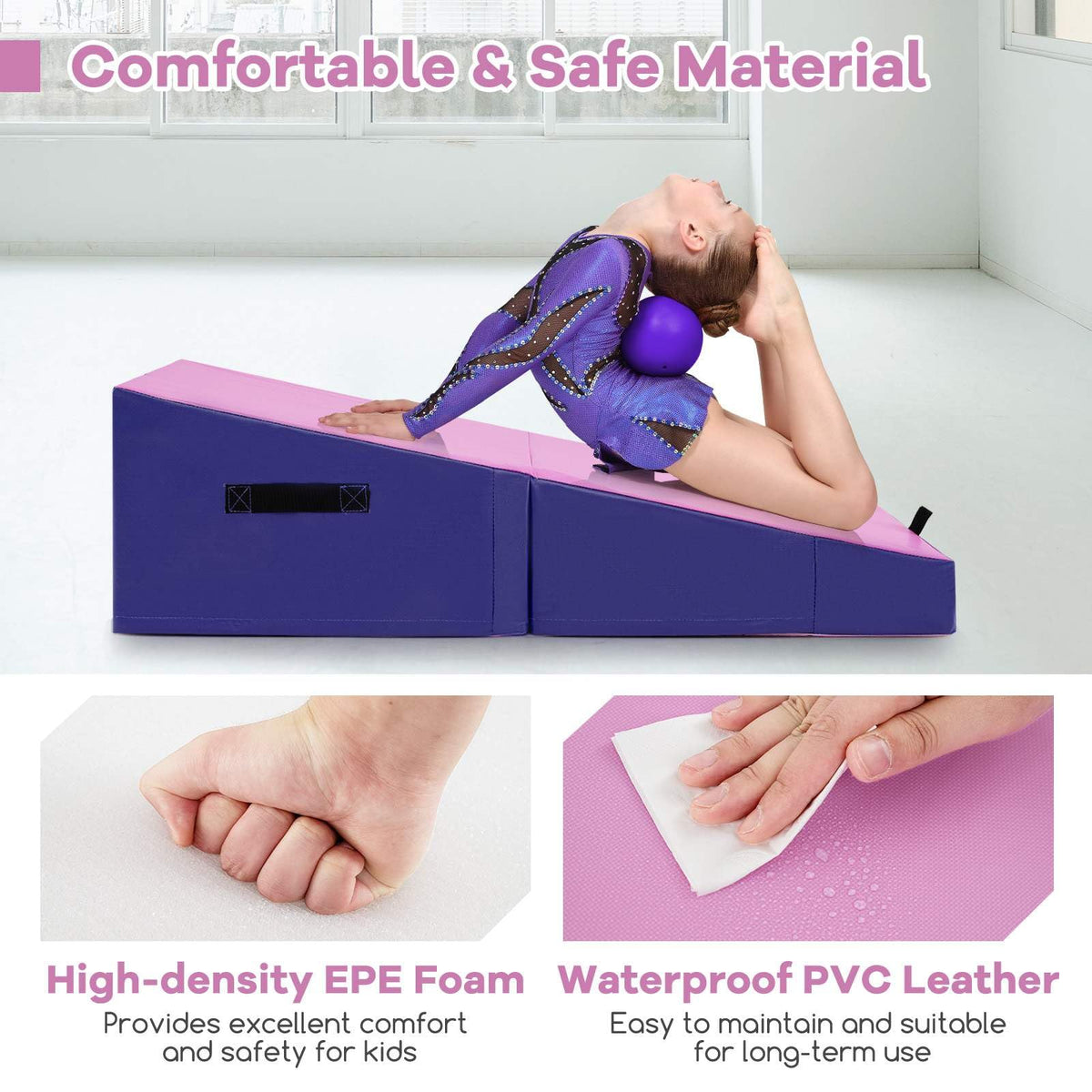 Gymnastics Tumbling Mat with EPE Foam and Non-slip PVC Leather