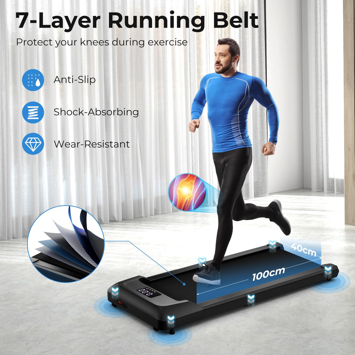 Under Desk Treadmill with Remote Control and LED Display for Home and Office