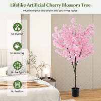 Giantex 190cm Tall Artificial Cherry Blossom Tree, Faux Floral Plant w/ 1170 Pink Flowers, Nursery Pot, Potted Plant Indoor Decor