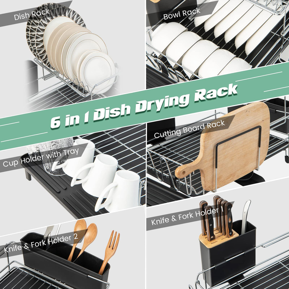 Giantex Dish Drying Rack with Drainboard, 2-Tier Detachable Dish Rack with 360°Swivel Spout