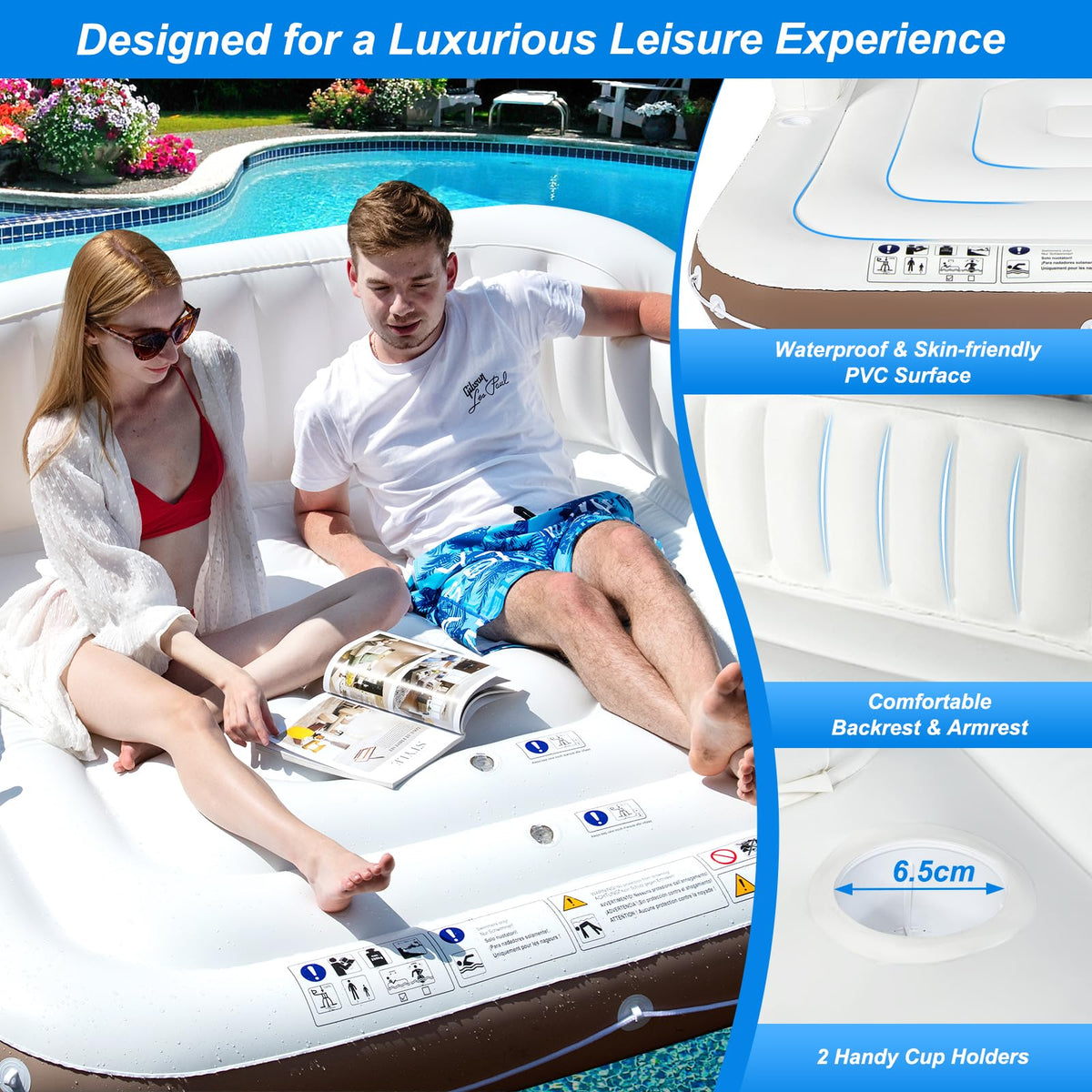 Inflatable Pool Float Canopy Island Inflatable Pool Float Lounge, Swimming Raft Lounge w/Hig ...