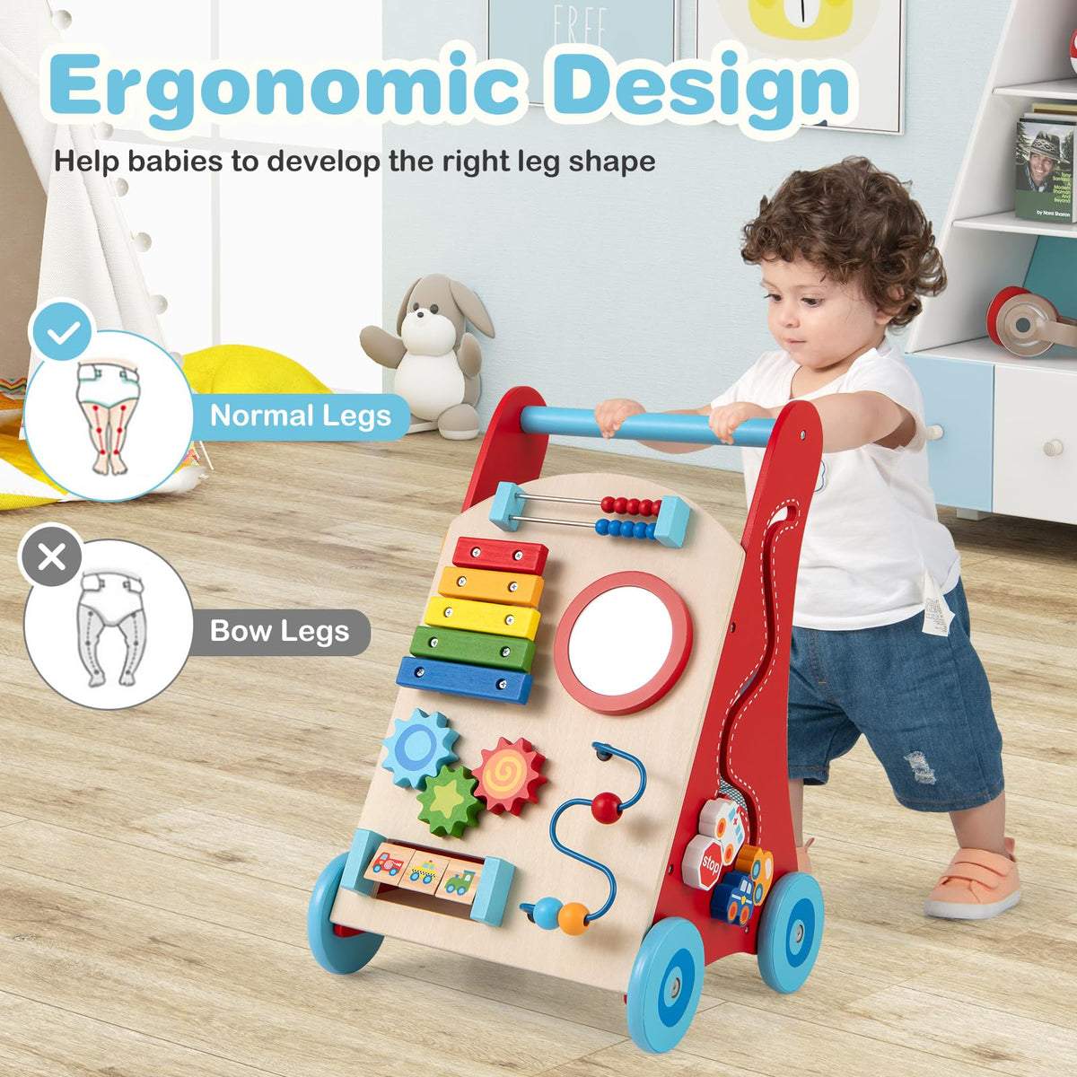 8-in-1 Wooden Baby Walker with Wheels for Toddlers 1+ Years Old