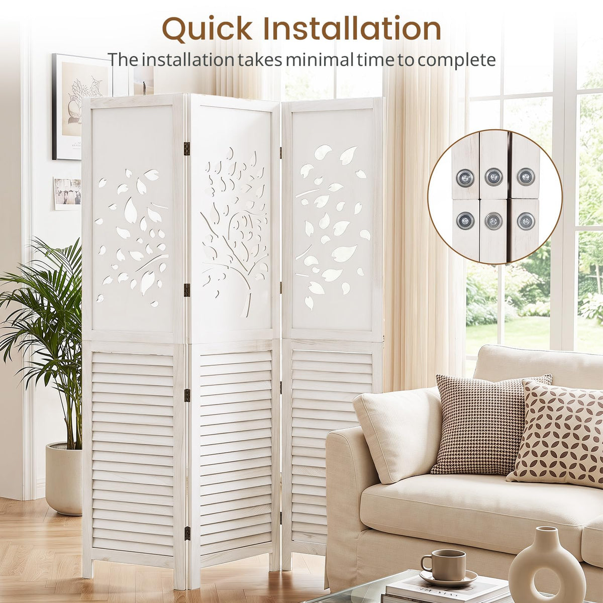Giantex 170 cm Folding Room Divider, 3 Panel Wooden Privacy Screen