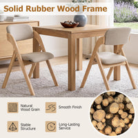 Wooden Folding Dining Chairs with Linen Fabric Padded Seat Set of 2