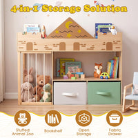 Kids Bookshelf with Stuffed Animal Storage and Fabric Drawers