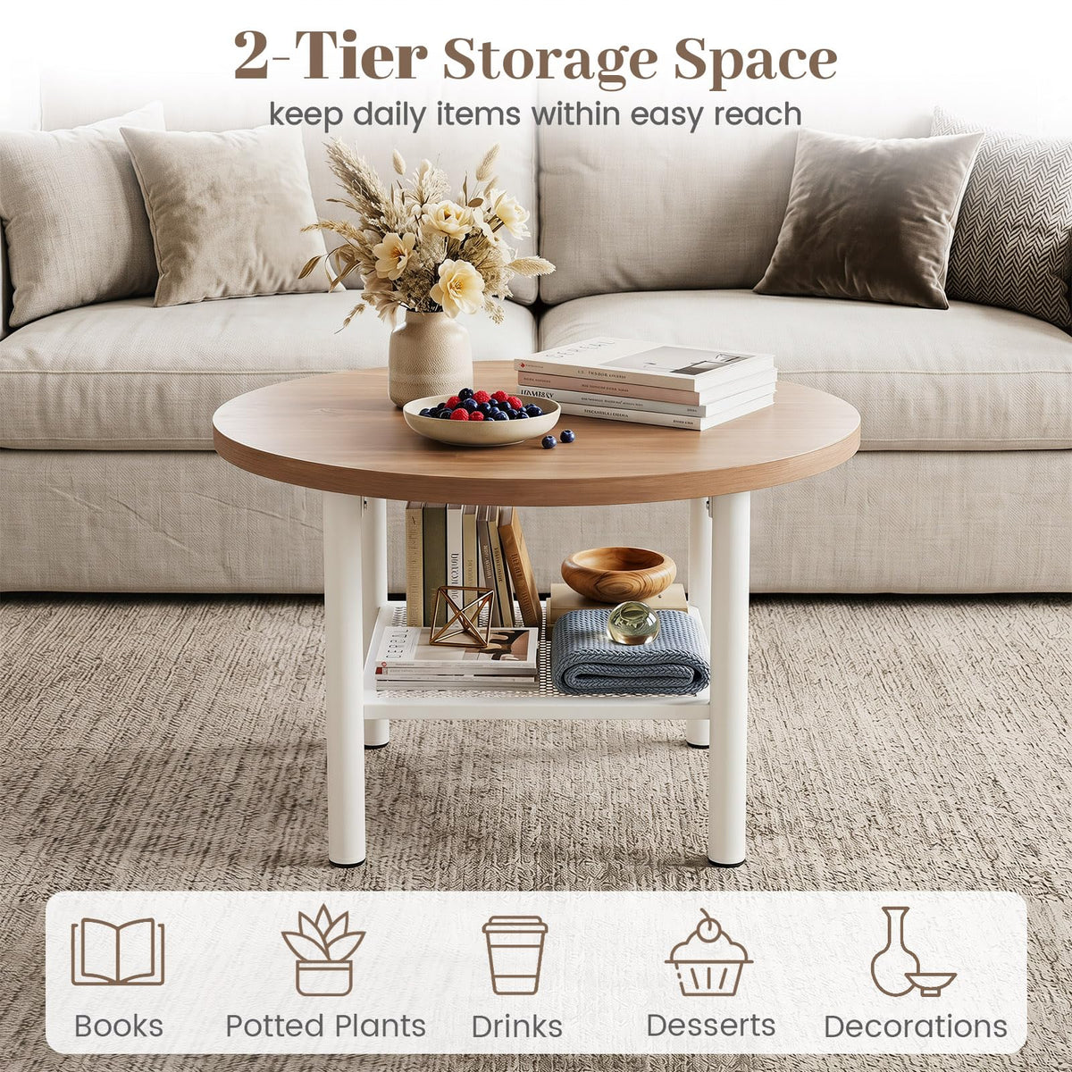 Giantex Round Coffee Table, 2-Tier Modern Circular Center Table