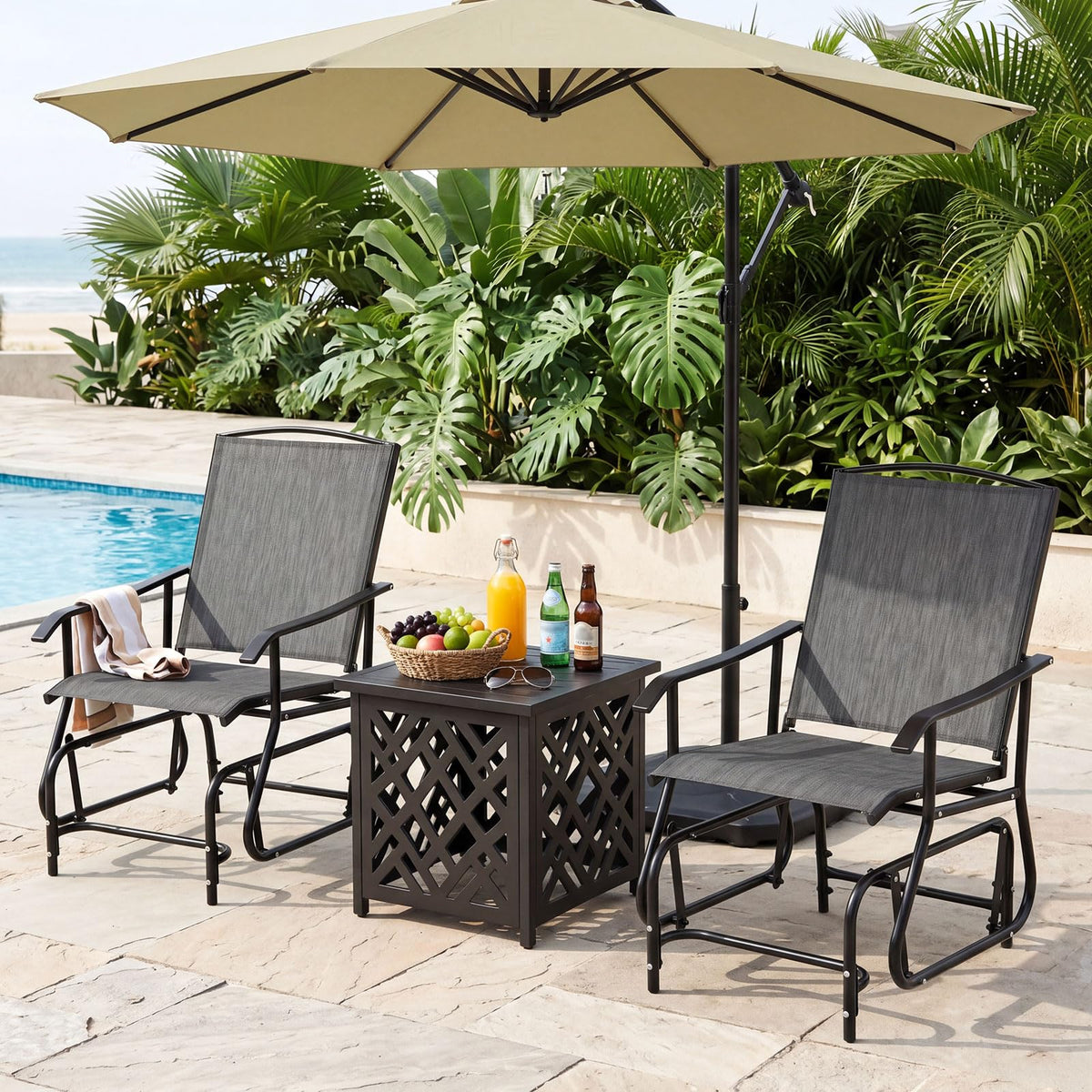 Outdoor Glider Chair with Metal Frame and Breathable Fabric