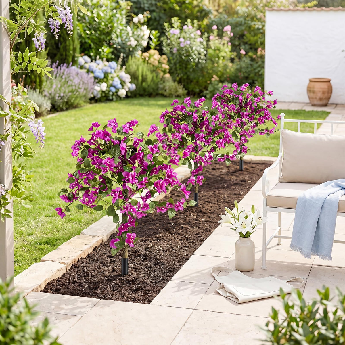 Giantex 2 Pack Bougainvillea Artificial Trees with PE Trunks & Ground Spike