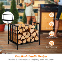 Firewood Log Rack, for Indoor Outdoor Steel Log Holder w/50 kg Load Capacity