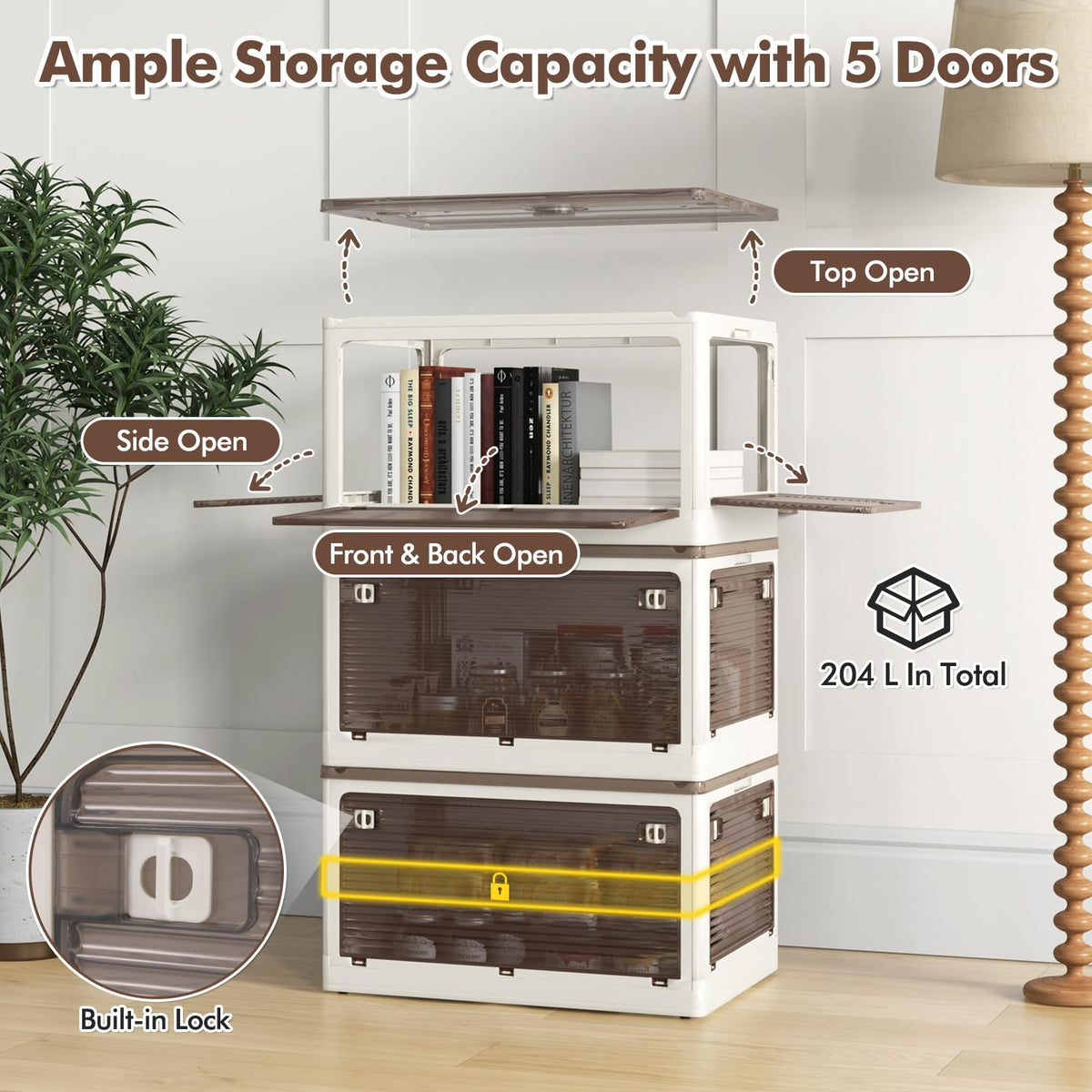 3-Pack Stackable Storage Bins with Lids 204 L Collapsible Plastic Container Box