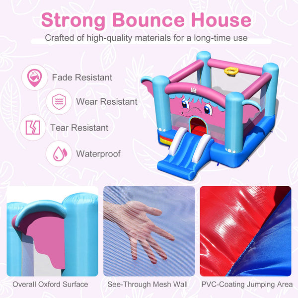 3-in-1 Elephant Theme Kids Jumping Castle with Jumping Area, Slide & Basketball Rim