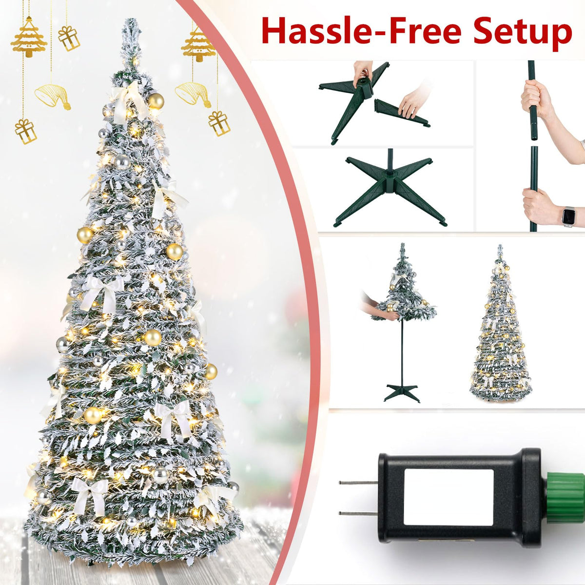 180cm Pre-Lit Pop Up Christmas Tree w/ 140 Warm White LED Lights