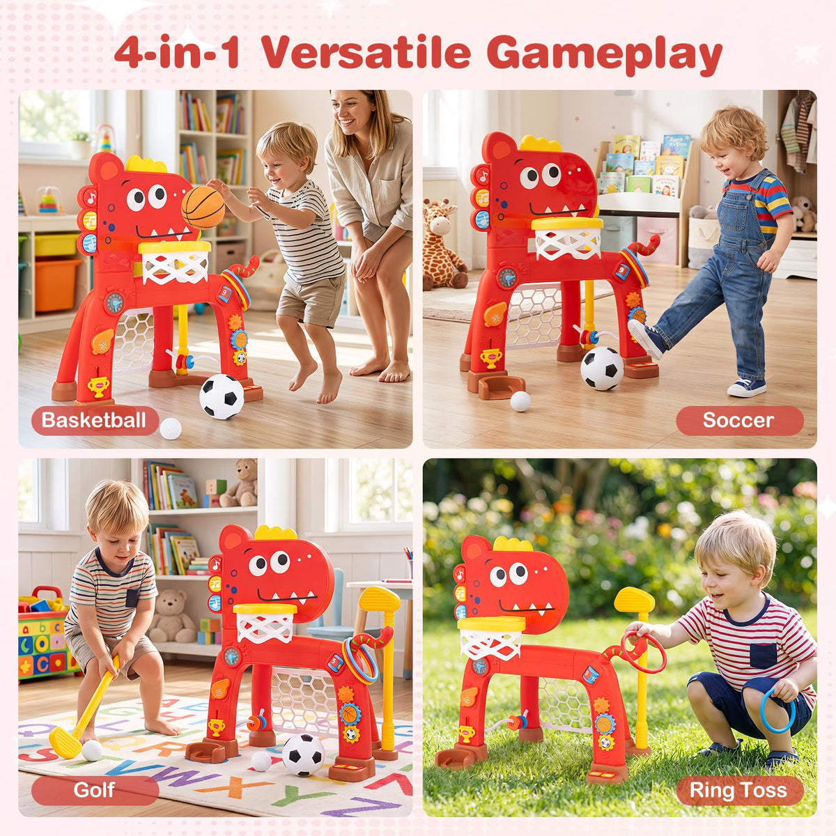 Dinosaur Toddler Basketball Hoop and Soccer Ball Activity Center