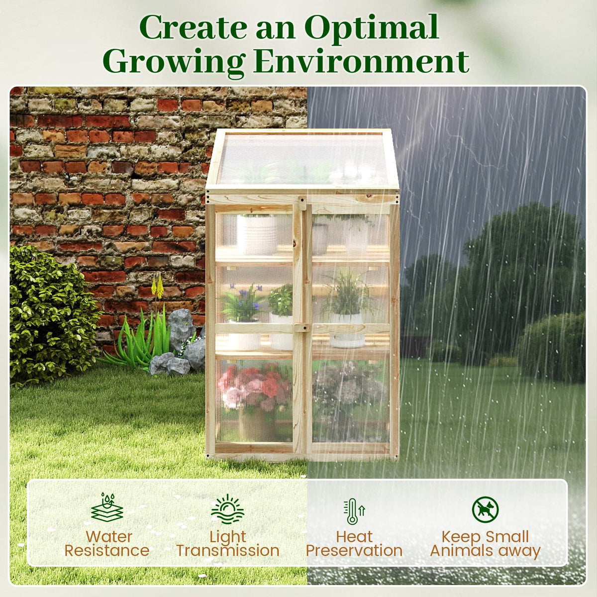 Wooden Garden Cold Frame Greenhouse, Portable Outdoor Indoor Cold Frame Kit