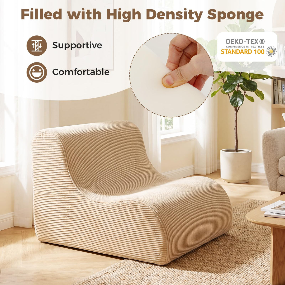 Curved Floor Sofa with Machine-washable Cover and Anti-slip Bottom for Living Room