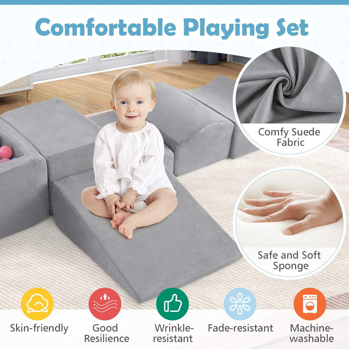 5-Piece Kids Climb and Crawl Soft Playset with Machine-Washable Covers