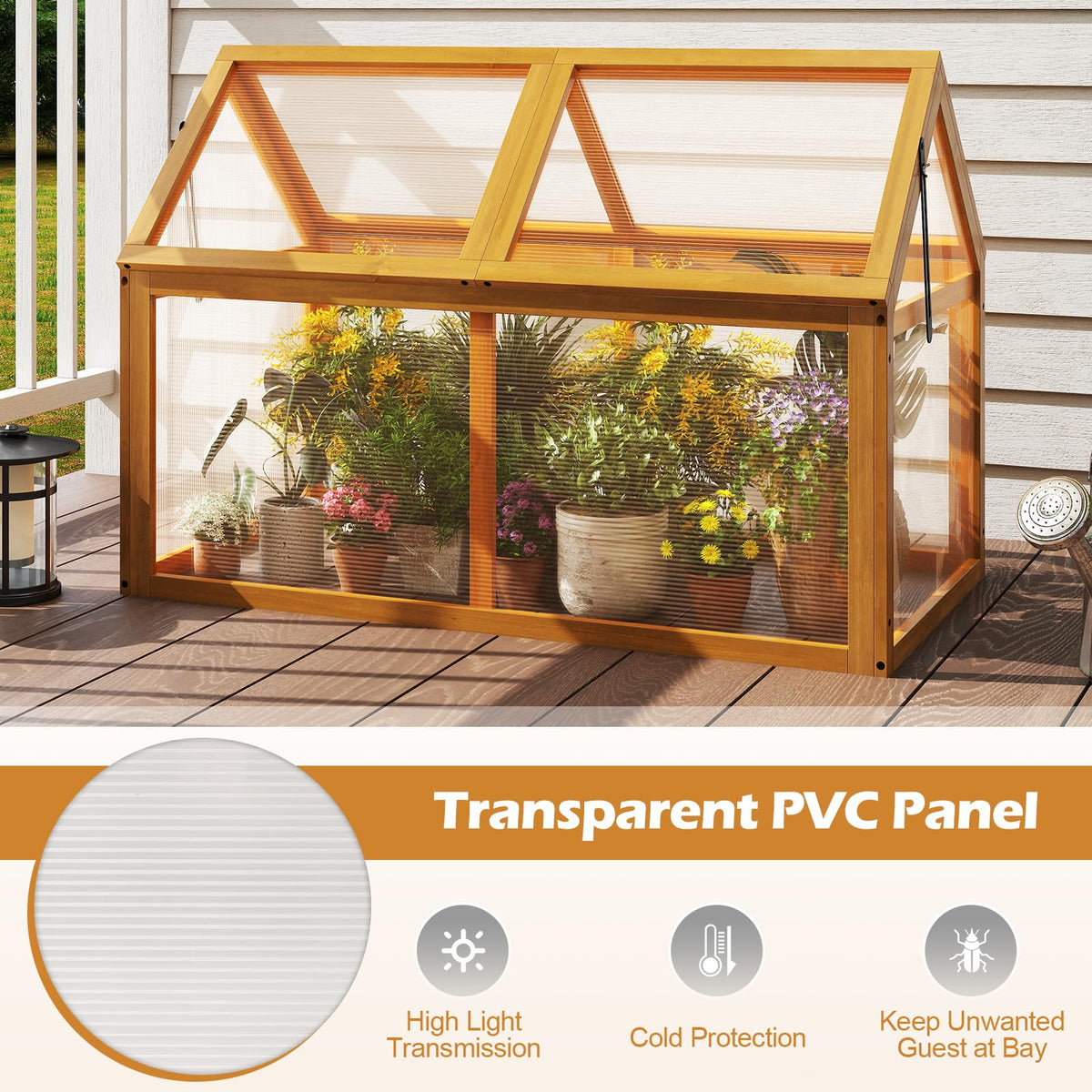 Wood Cold Frame Greenhouse, Portable Raised Flower Planter Protection with Transparent Panels