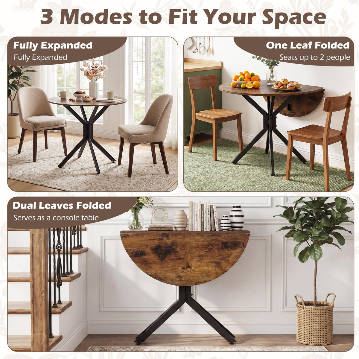 80cm Folding Dining Table with Drop Leaves