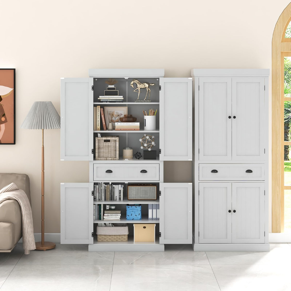 Giantex 183.5 cm Kitchen Pantry Storage Cabinet, Tall Freestanding Cupboard with 4 Doors