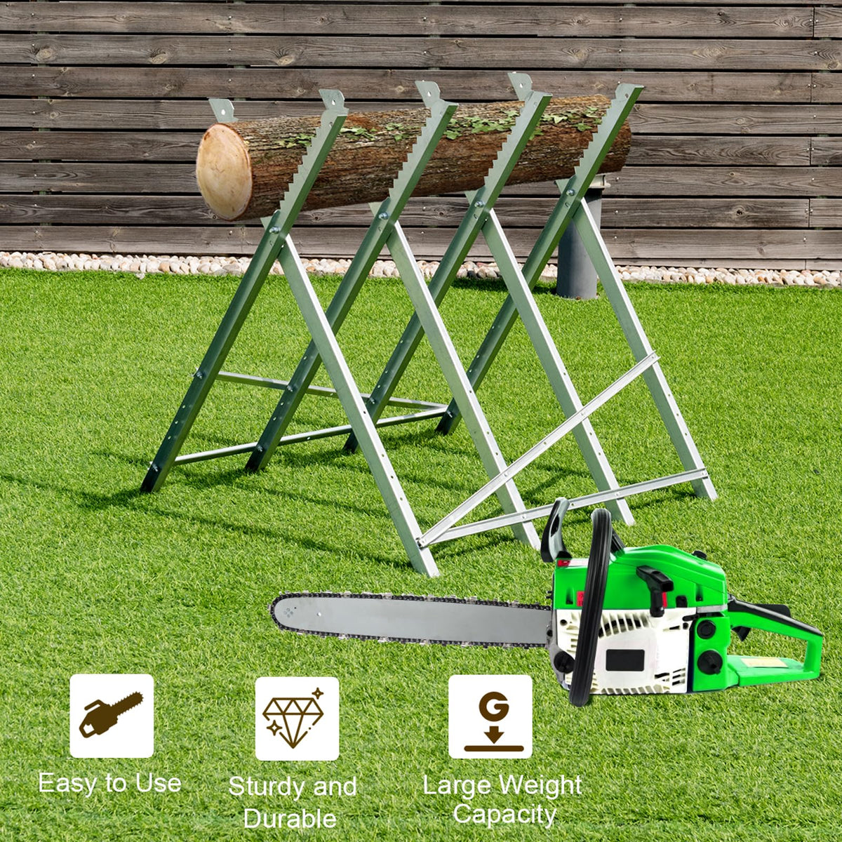 Foldable Sawhorse, Heavy-Duty Metal Log Sawhorse Stand