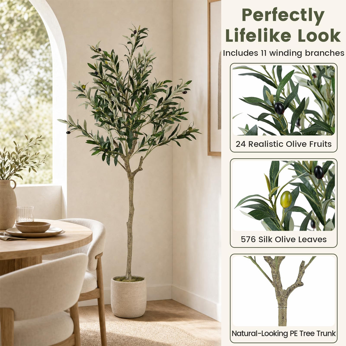 Giantex 150 cm Artificial Olive Tree w/ 24 Olive Fruits & 576 Silk Leaves
