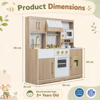Wooden Play Kitchen with Lights & Sounds and Ice Maker Stove Sink for Toddlers Ages 3+