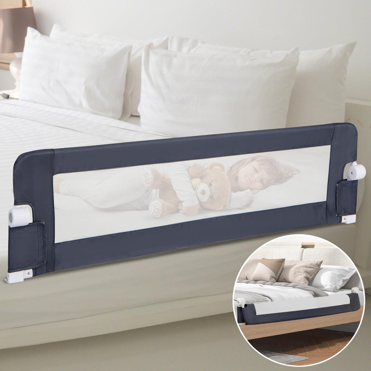 152cm x 42cm Foldable Swing Down Baby Bed Guard Rail