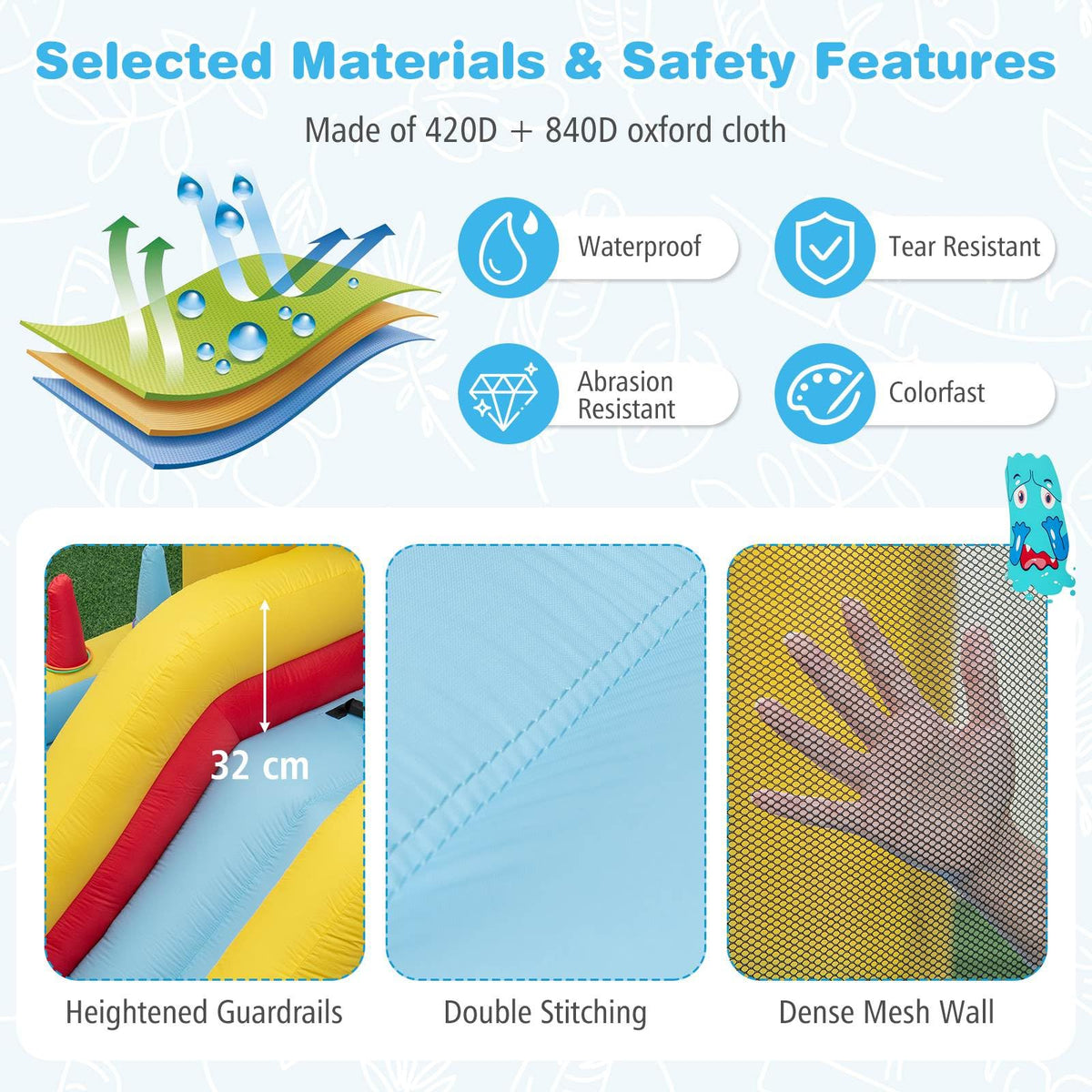 Inflatable Bounce House, 7-in-1 Giant Bouncy Castle with Slide, Tunnel, Basketball Hoop & Ring-toss Game (without Blower)