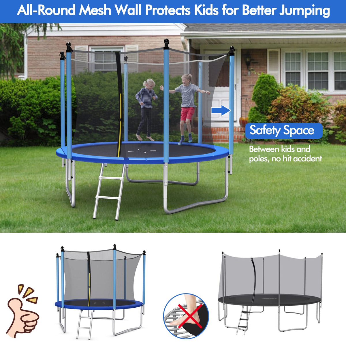 10/12/14 FT Outdoor Trampoline with Enclosure Net and Ladder