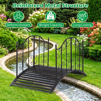 Garden Metal Bridge with Handrails, Outdoor Arched Bridge w/Dual Patterned Side Rails