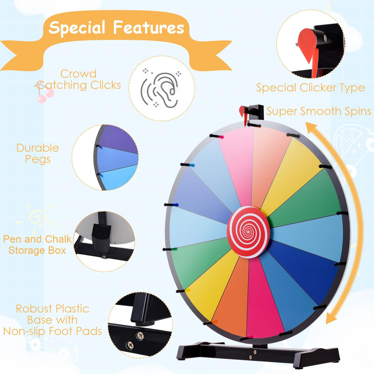 24” Table Prize Wheel with 14 Slots & Dry Erase Markers & Eraser