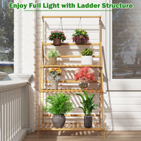 3 Tier Bamboo Ladder Plant Pot Stand with Height Adjustable Hanger Rod