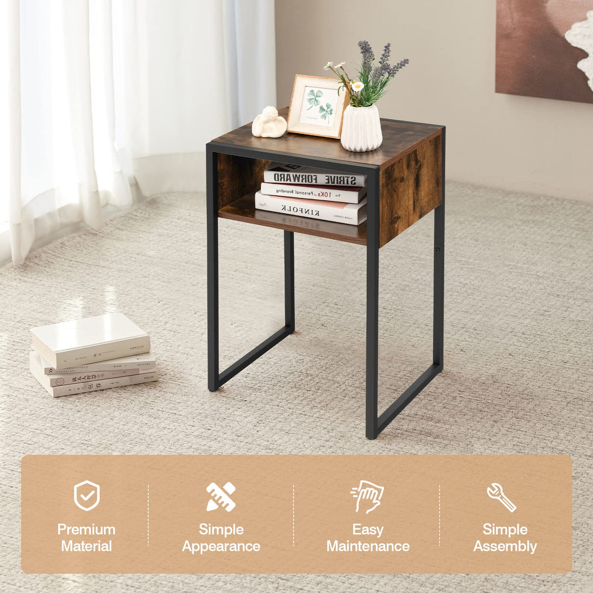 Giantex Industrial End Table, Retro Side Table with 2-Tier Open Storage Shelf, Rustic Brown