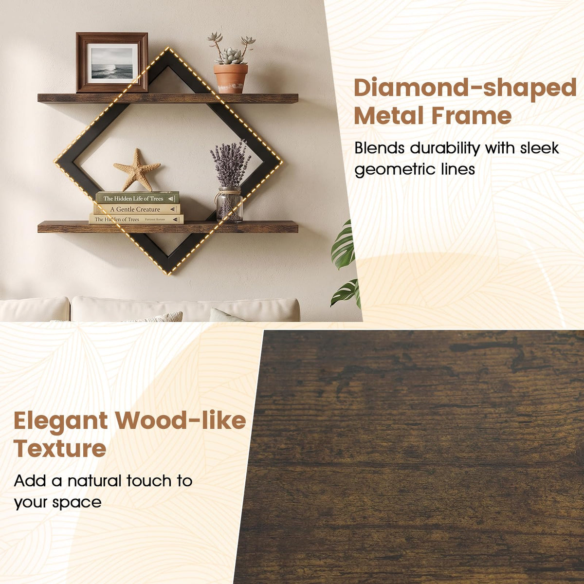 Giantex 2-Pack Diamond Shaped Floating Shelves for Wall