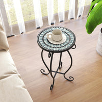 Mosaic Outdoor Side Table with Weather Resistant Ceramic Tile Tabletop