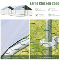 Large Outdoor Metal Chicken Coop, Walk-in Hen Run House with Water-Proof Cover