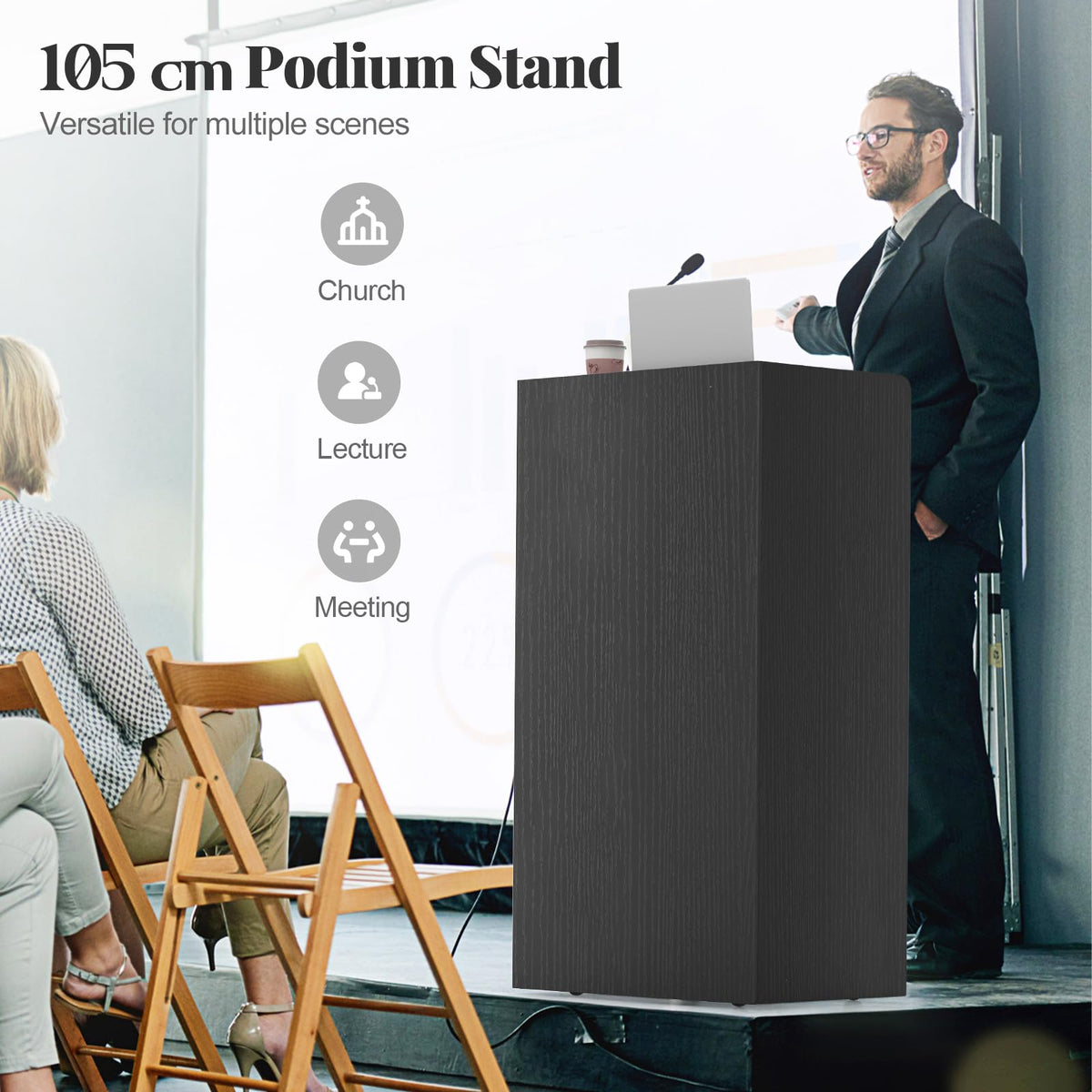 Giantex Rolling Lectern Stand, 105cm Presentation Podium with 2 Storage Shelves