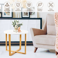 End Side Table, Round Coffee Table, Bedside Sofa End Table w/Bamboo Legs, Waterproof Surface, Wooden Nighstand
