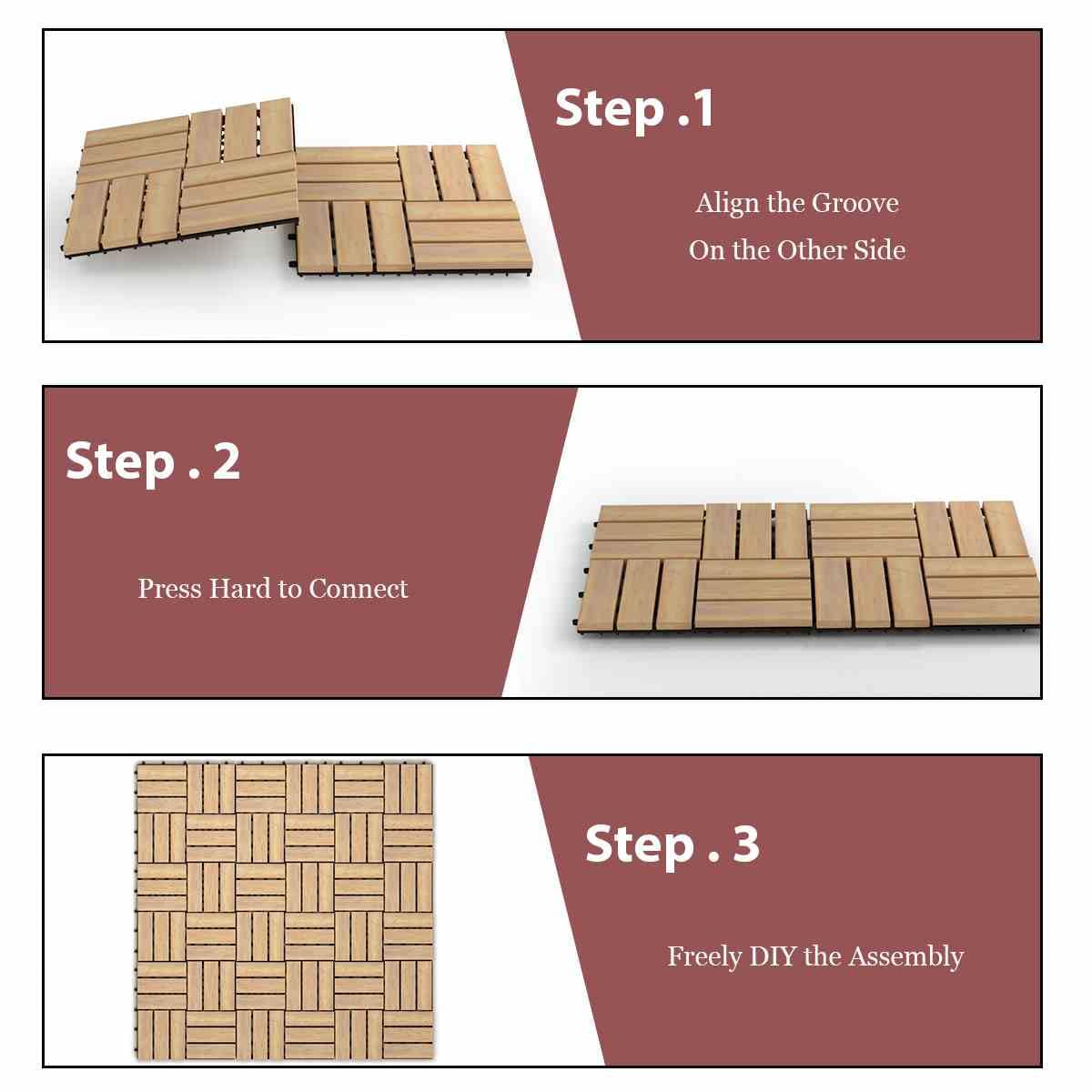 27 Pieces Acacia Wood Interlocking Patio Deck Tile Indoor Outdoor