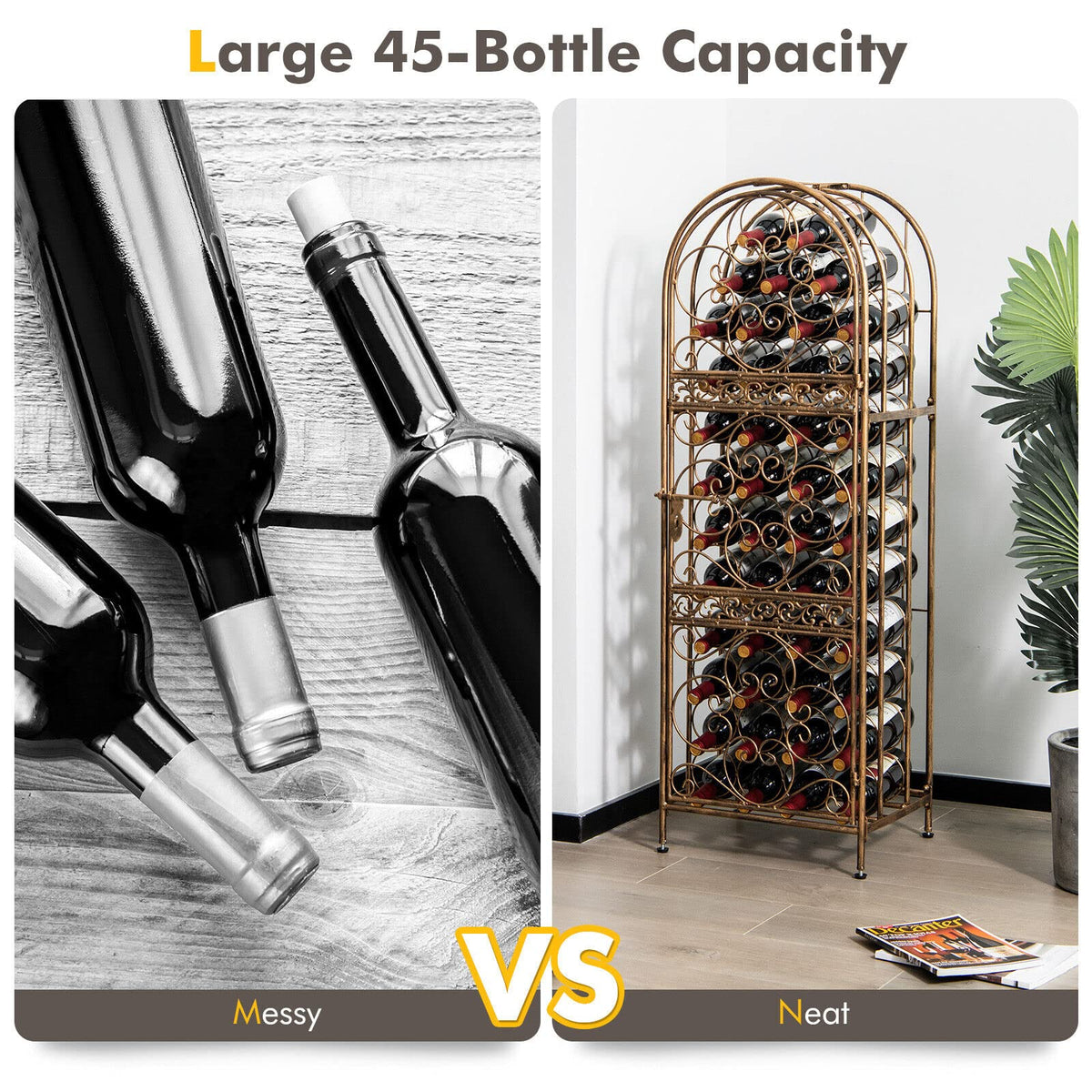 Giantex 45-Bottle Wine Rack, Arched Wine Storage Display Shelf with Safe Latch Door & Leveling Legs