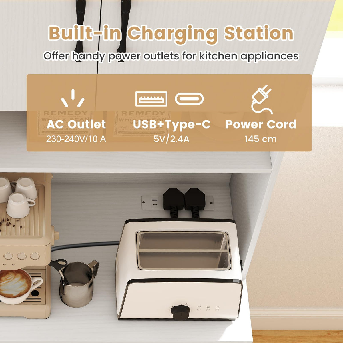 Giantex Pantry Cabinet with Power Outlets, Freestanding Narrow Kitchen Hutch