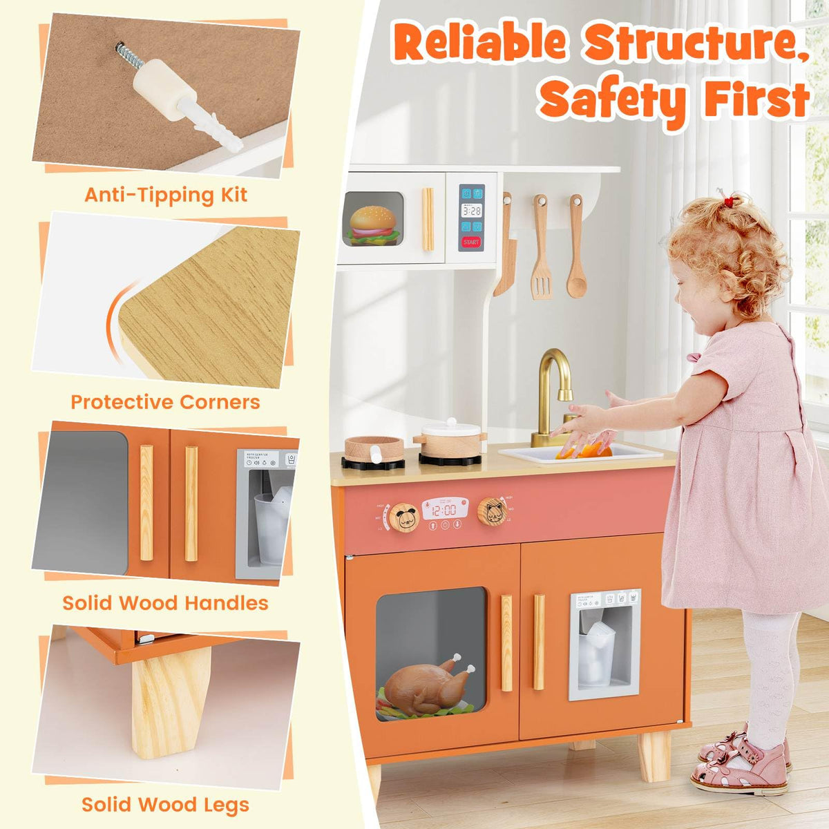 Kids Kitchen Playset, Wooden Pretend Play Kitchen