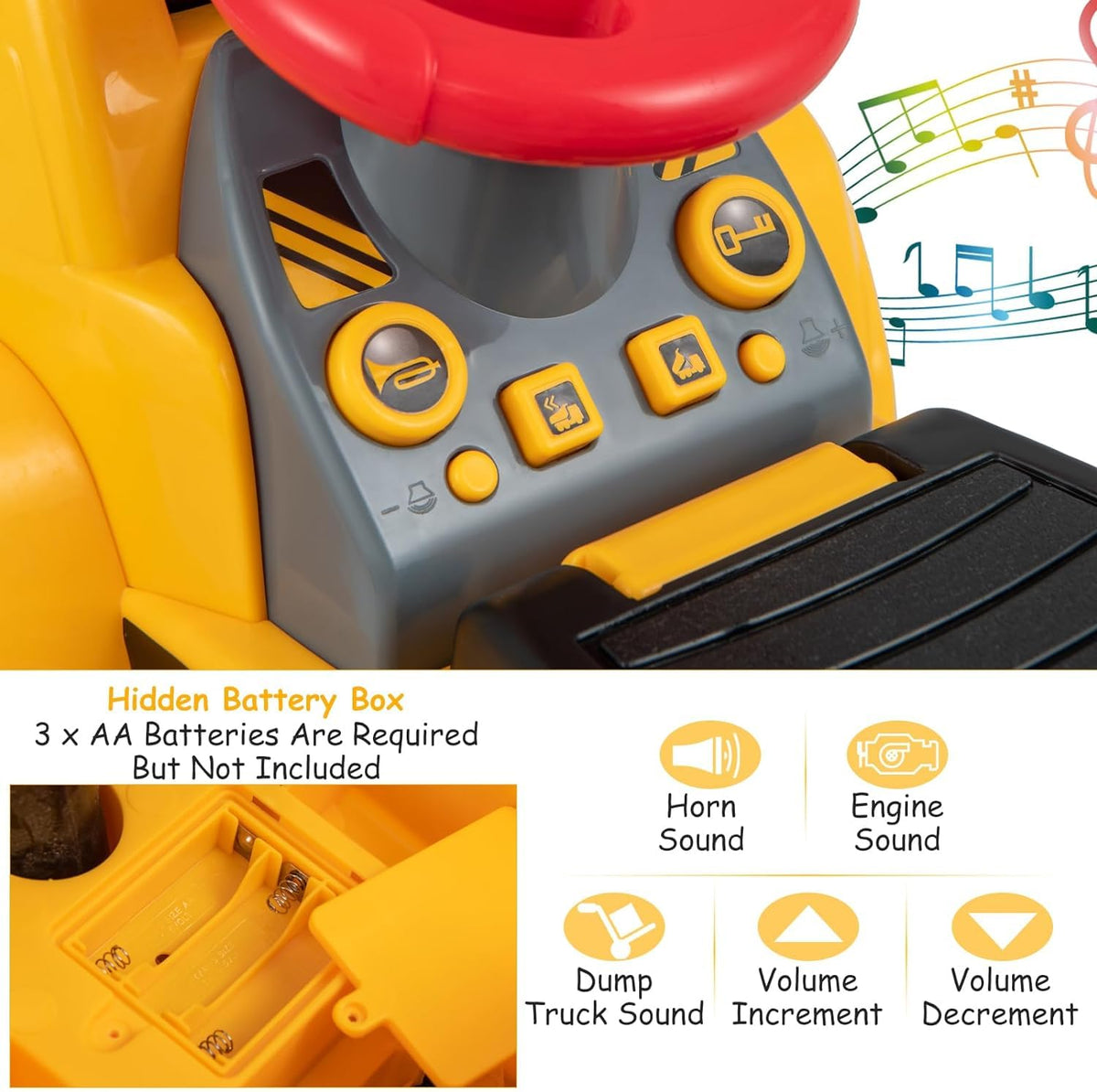 Toy Riding Bulldozer Kids Ride On Bulldozer Toy Pretend Truck with Adjustable Bucket and So ...