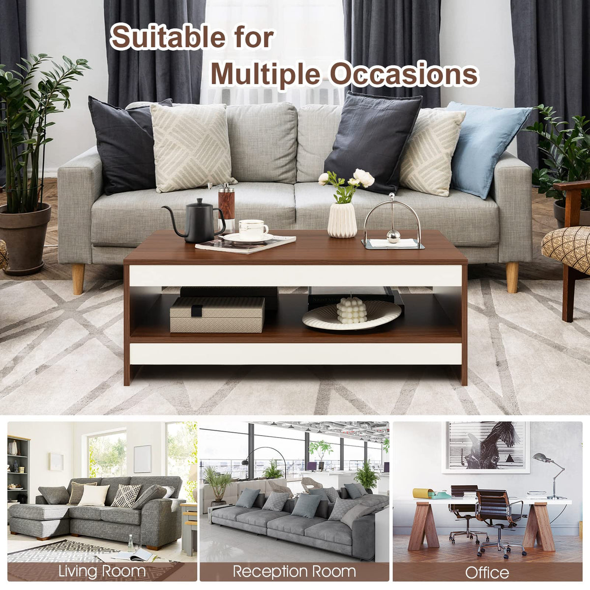 Giantex 94.5 cm Coffee Table, Two-Tier Coffee Table with Storage Shelf
