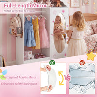 Kids Clothing Rack with Mirror, Children Dress Up Center w/Open Hanging Rack