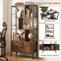 Industrial Tall Bookshelf with 3-Tier Shelves and 2-Door Cabinet for Living Room