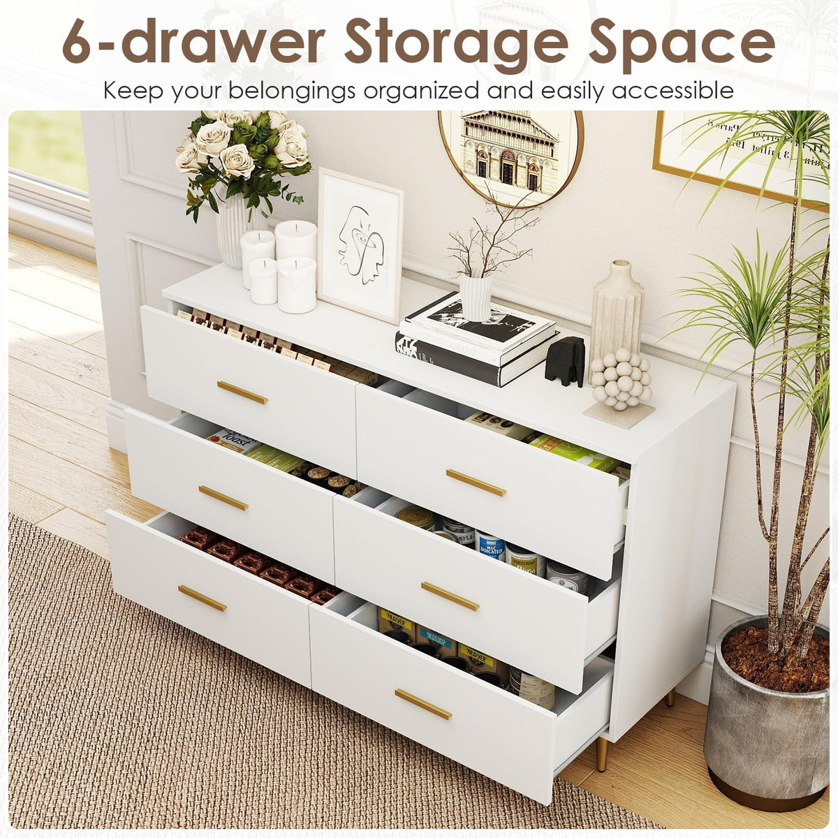 6 Drawer Dresser with Anti-Toppling Device and Modern TV Stand