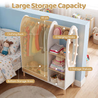 Kids Dress Up Storage with Mirror and Lights, Open Hanging Wardrobe Closet Armoire