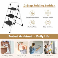 3-Tread Step Ladder with Convenient Hand Grip for Home Garage Kitchen